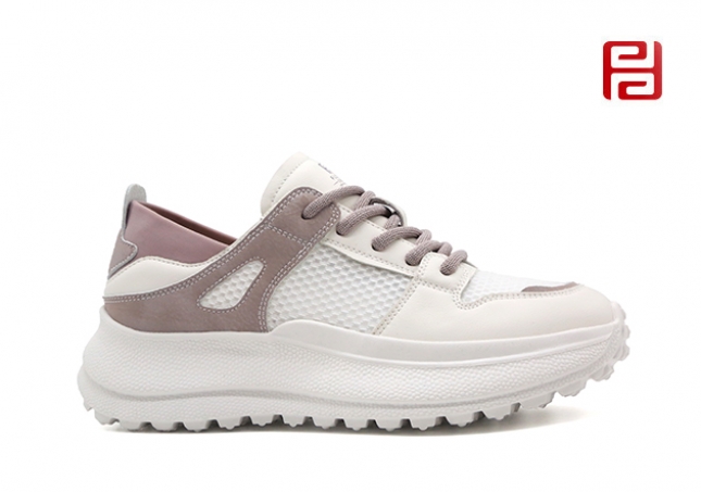 福連升夏季女鞋休閑生活時(shí)尚休閑真皮+網(wǎng)紗面料